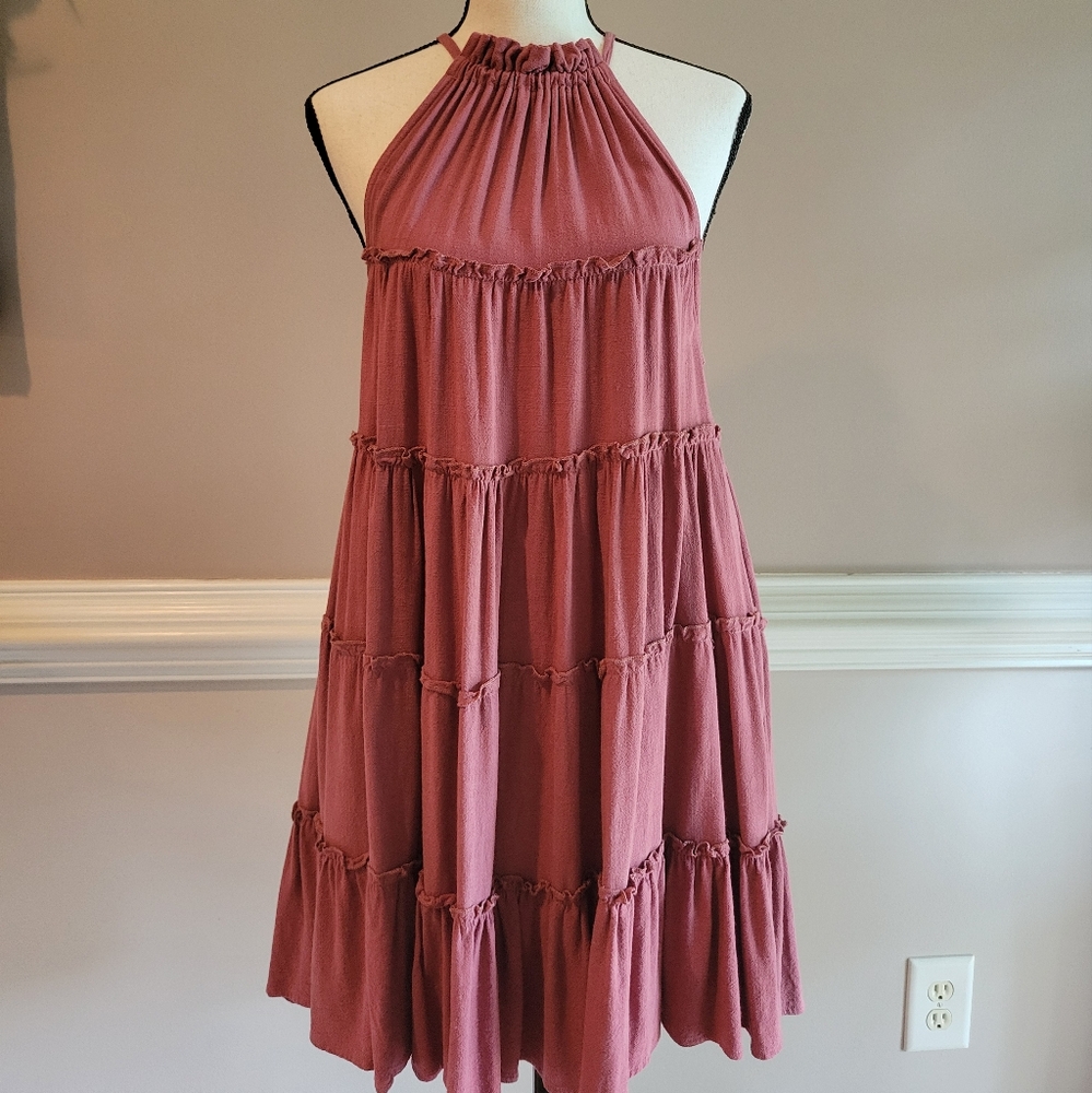 NATURAL LIFE Red Pleated Halter Sundress